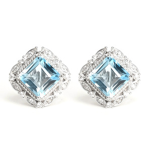 9 Vintage 6mm Square Natural Stone Stud <b>Earrings</b> 925 Sterling Silver <b>Garnet</b> Crystal Colorful Gemstone Jewelry Trendy Party - Product Image 1