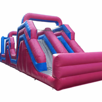 Parcours d'obstacles commercial long avec toboggan, en PVC robuste, pour adultes et enfants, jeu de défi, idéal pour la location événementielle et les fêtes, modèle OC047