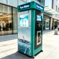 Distributeur automatique de bouteilles d'eau pure, froide, alcaline, pétillante et de source, avec paiement par carte et code QR