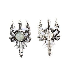 थोक प्राकृतिक पत्थर मध्ययुगीन विंटेज डबल ड्रैगन तलवार आकार लेब्राडोराइट एगोट हार - Product Image 3