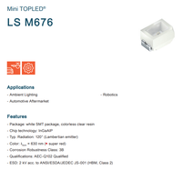 LED Mini TOPLED OSRAM LS M676 630nm Super Red 140mcd 2V 120 Derajat 4040 SMD untuk Lampu Atmosfer Mobil