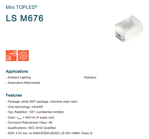 LED OSRAM LS M676 630nm Super Rojo 140mcd 2V 120 Grados 4040 SMD Mini TOPLED para Luz Ambiental de Automóvil - Product Image 2