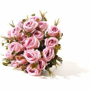 Flores Artificiales de Fábrica, 7 Cabezas, Ramos de Rosas Pequeñas de Seda con Hojas de Eucalipto, Decoración para el Hogar, Oficina y Bodas - Product Image 1