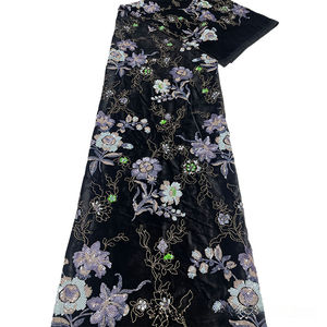 Tissu de broderie perlée à base de velours Tissu de dentelle de gilet Cheongsam de style chinois multicolores - Product Image 1