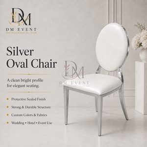 Silla de Recepción Redonda con Respaldo de Medallón en Acero Inoxidable Plateado y Cojín Blanco para Salones de Banquetes, Venta al Por Mayor - Product Image 3