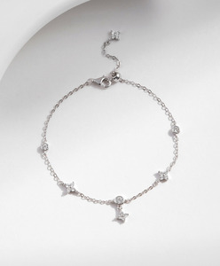 S925 Silver Star Chain <b>Bracelet</b> With Crystal Rhinestones Hypoallergenic Cubic Zirconia Minimalist Everyday Wear Women's Jewelry - Product Image 5