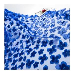 웨딩 얇은 명주 그물 패브릭 드레스 3D 식물 자수 직물 고품질 공급 업체 의류 섬유 직물
