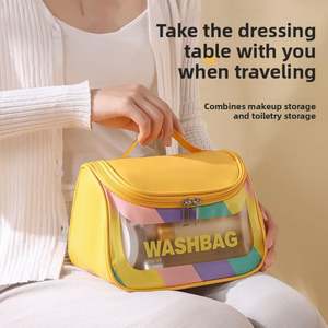 Nouvelle trousse de maquillage colorée de haute qualité avec poignée en PVC imperméable, trousse de toilette de voyage avec crochet suspendu, trousse à cosmétiques pour femmes - Product Image 4