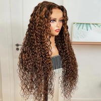 Peluca de Cabello Humano con Frente de Encaje sin Pegamento, Densidad 180, con Reflejos, Ondas al Agua, 13x4, Pre-Depilada, HD, Peluca Frontal Completa de Encaje