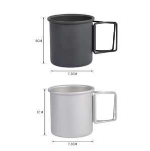 Tasses à café et à eau en alliage d'aluminium noir argenté de 350 ml, surface oxydée et durcie, pour le camping en plein air, avec bord roulé - Product Image 2