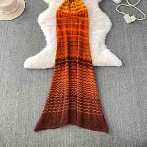 Gaun panjang elegan wanita 2025 gaun Bodycon rajut musim panas gaun ekor ikan tanpa lengan berlubang untuk wanita - Product Image 6