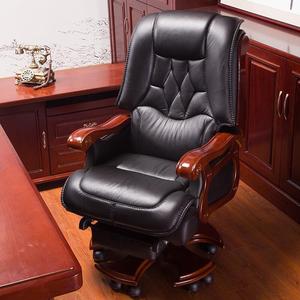 High End Solid Wood Cowhide Leather Reclining Gas Lift boss Office Chair with Massage and Footrest - Product Image 4