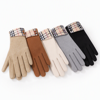 Gants classiques à carreaux britanniques, en daim et peluche, épais et chauds, pour l'hiver, pour écran tactile, à doigts séparés, coupe-vent, pour le cyclisme