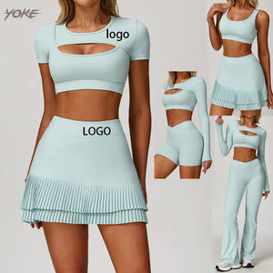 Vêtements de fitness et de yoga haut de sport pour femme + jupe de tennis de gymnastique pantalons longs ensemble de soutien-gorge shorts plusieurs styles sont disponibles pour la sélection - Product Image 1