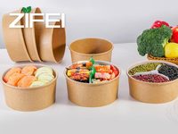 Saladier en papier kraftpaper jetable enduit de PLA de restaurant avec le couvercle de papier pour le récipient de nourriture chaude
