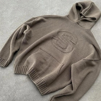 Sweat à capuche tricoté de luxe personnalisé avec logo, 500 GSM, épais, broderie 3D en relief, pour homme, streetwear, hiver