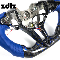 Volant de voiture personnalisé en cuir perforé bleu avec LED et fibre de carbone forgée pour Hyundai I30N I20N Elantra