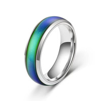 G2287 Bague Humeur à Changement de Couleur en Acier Inoxydable Titane 6mm, Pente Dégradée, pour Hommes et Femmes, Bijoux de Mode, Vente en Gros