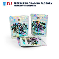 Sachet holographique en Mylar imprimé sur mesure, pochette à fermeture éclair autoportante, emballage irisé en feuille métallisée pour chocolats, bonbons, snacks et aliments pour animaux de compagnie