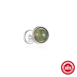 Aquatic Agate Wholesale Fashion S925 Silver New Arrival Jewelry <strong>Moss</strong> Agate Stud Piercing Earrings for Women - Product Image 6