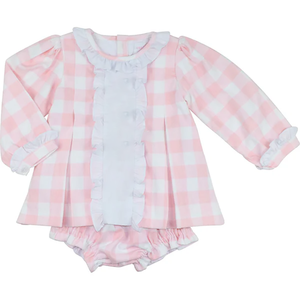 Cutie Monogram Pink Plaid Ruffles Pañal Set Custom Lovely Match Girls Dress Cotton Kids Girls Outfit Sets - Product Image 5