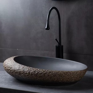 Nouveau lavabo ovale en céramique de style chinois rétro à poser sur comptoir pour salle de bain et balcon, usage domestique - Product Image 1