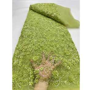 Toplace, gran oferta, tela blanca con cuentas, encaje y plumas, tela nupcial con cuentas pesadas, vestido africano <span class=keywords><strong>de</strong></span> encaje con cuentas - Product Image 1