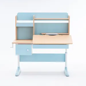 Blue Kids study desk with til-table desktop 70 Degree boys Writing Desk for Kids Height Adjustable Child Desk and Chair Set