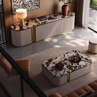 Support de téléviseur et table basse de luxe modernes avec cadre en acier inoxydable et dessus en marbre et table en or avec meuble de rangement pour meubles de salon