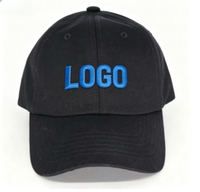 Zwarte katoenen pet met aangepaste blauwe logo-borduring, verstelbaar, ongestructureerd, baseballcap voor heren en dames, voor dagelijks gebruik buitenshuis