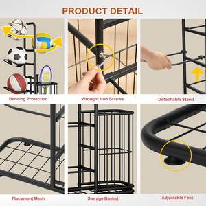 Panier de rangement pour équipement sportif Support de rangement pour balles Support pour raquettes de tennis - Product Image 3