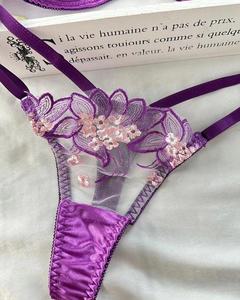 Conjunto de Lencería Sexy de Dos Piezas con Bordado de Encaje para Mujer, Conjunto de Sujetador Push-Up Delgado para Senos Grandes, Control Ligero, Color Morado - Product Image 6