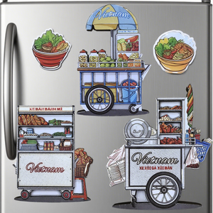 Imanes Creativos 3D para Refrigerador con Diseño de Carritos de Comida Callejera Vietnamita y Carritos de Aperitivos Tradicionales, Solución Completa para Regalos - Product Image 3