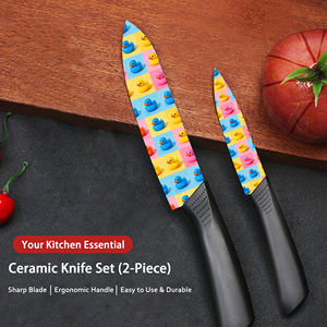 Couteau utilitaire en céramique directement de l'usine avec manche en plastique à imprimé floral, lot de 2 pièces - Durable et tranchant, compatible lave-vaisselle, livraison gratuite - Product Image 4