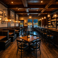 Muebles de Restaurante: Mesa Comercial de Madera con Asientos Tapizados en Cuero y Sillas con Respaldo Cruzado, Precio de Fábrica Ron Group