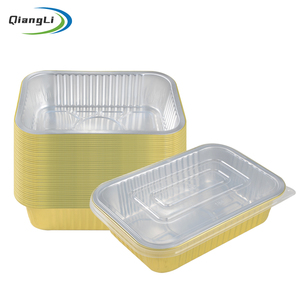 Envases de Alimentos Ecológicos de 750 ml, Envase Rectangular Dorado de Papel de Aluminio con Tapa de Plástico - Product Image 1