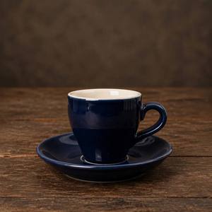 Set <span class=keywords><strong>di</strong></span> Tazze e Piattini per Espresso da 80ml con Logo Personalizzato, Tazza da Caffè in Porcellana Blu Scuro per Caffetterie, Certificata FDA - Product Image 2