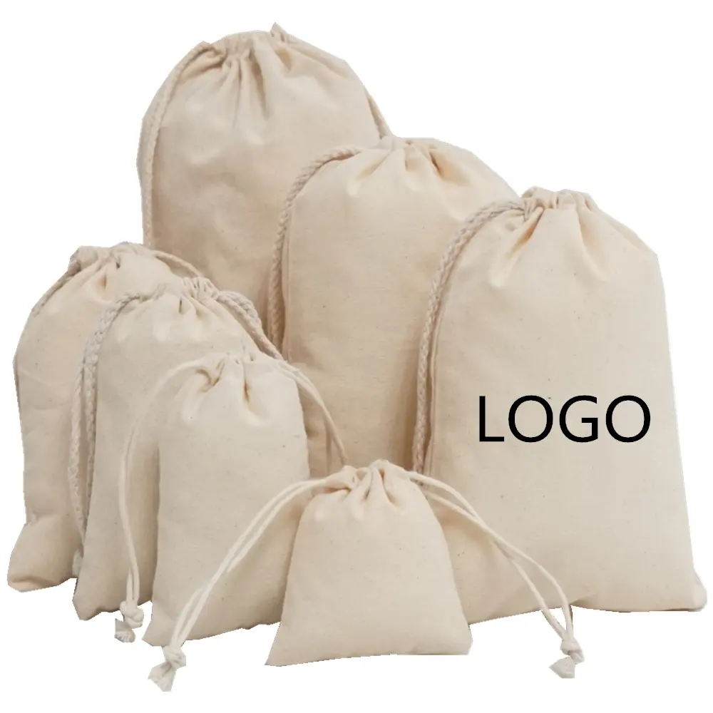 Custom logo natural cotton canvas dustbags luxury drawstring bags different sizes handbag dust bag in stock Canvas Dust Bag Gift