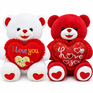 Oursons en peluche duo blanc et rouge, deux façons de dire « je t'aime », animaux en peluche OEM ODM <span class=keywords><strong>pour</strong></span> <span class=keywords><strong>cadeau</strong></span> de la Saint-Valentin, vente en gros directe usine - Product Image 1