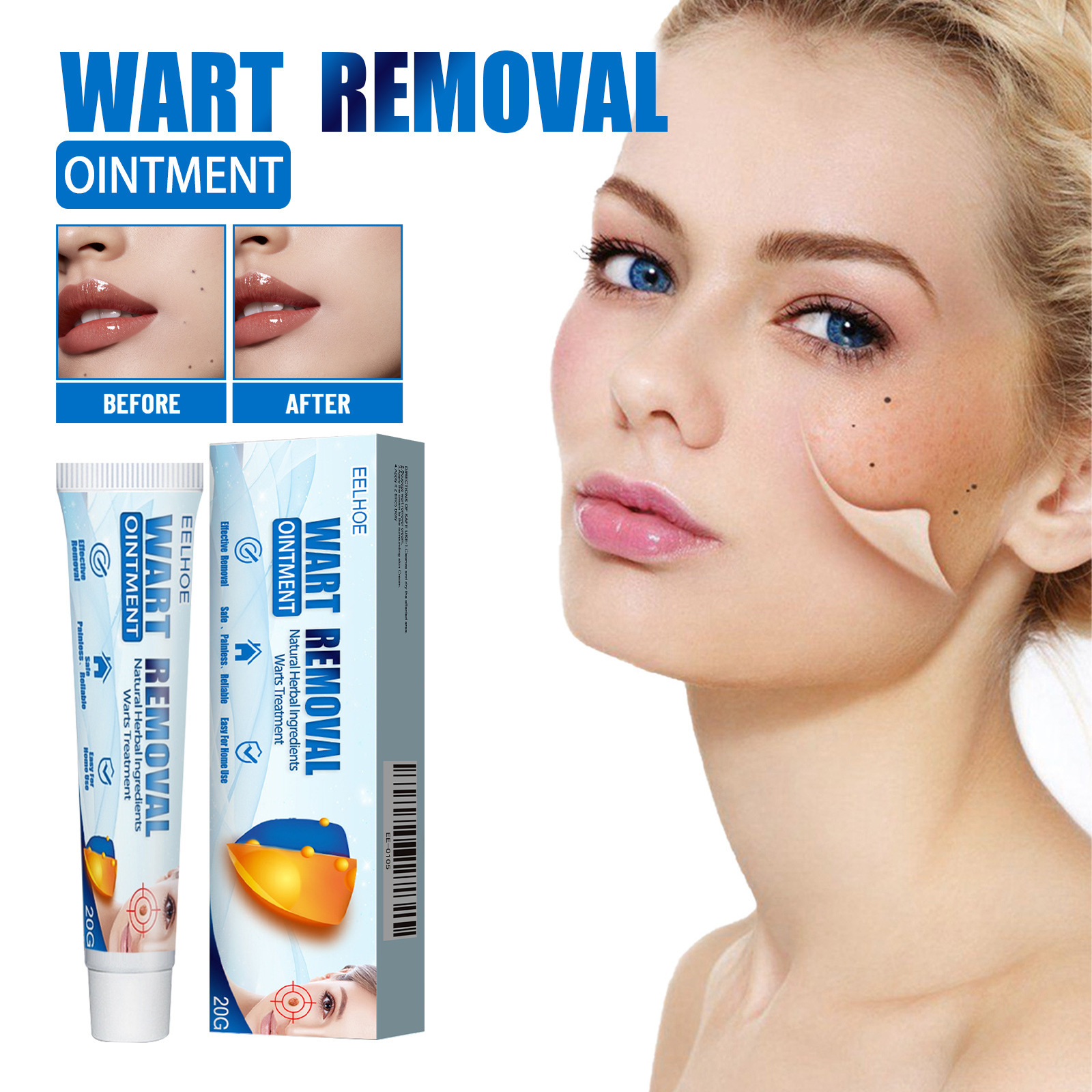 EELHOE Wart Removal Ointment Natural Herbal Ingredients Skin Tag Remover Cream for Face Body Painless Effective Wart Treatment
