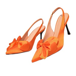 2025 estate, nuova moda da donna, sandali di grandi dimensioni, con <span class=keywords><strong>tacco</strong></span> in tinta unita Slip-On arancione, con <span class=keywords><strong>tacco</strong></span> sottile a punta - Product Image 5