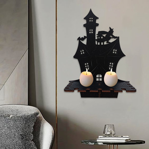 Décorations murales bohèmes d'Halloween en stock, étagères créatives en bois ajouré en forme de château pour la décoration intérieure. - Product Image 2