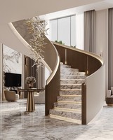 Escalier en colimaçon moderne en fer forgé avec garde-corps en verre et marches en bois de chêne durable pour appartement