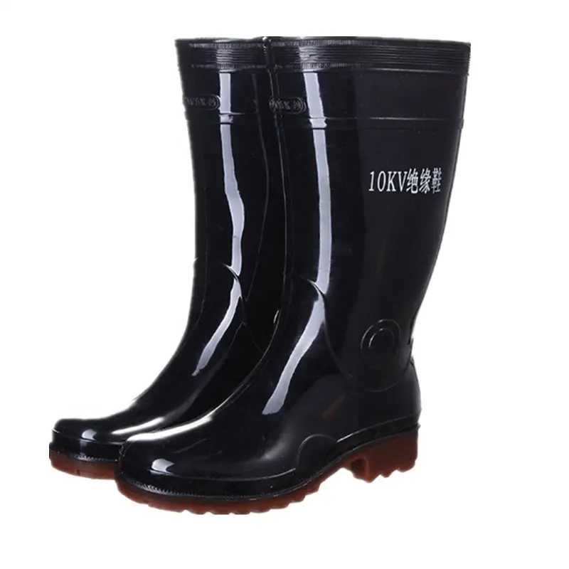 High-top men's black insulated slip-resistant rubber boots waterproof Insulated 10KV rain boots