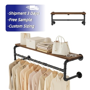 צינור בגדים מתלה בסגנון תעשייתי בעל קיר רכוב צינור בגדים תלוי בר עבור חנויות בתים - Product Image 1