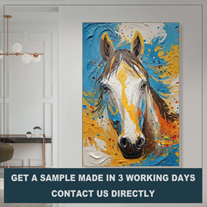Peinture murale moderne, œuvre de plâtre de luxe pour projets, design sur mesure, peinture abstraite de cheval peinte à la main sur toile - Product Image 2