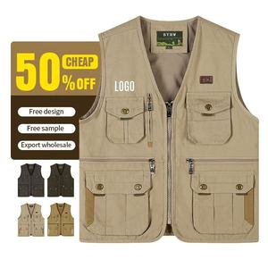 Haut de gamme qualité hommes gilet 100% coton multi-poches gilet pour porte pêche escalade Support Logo personnalisé - Product Image 3