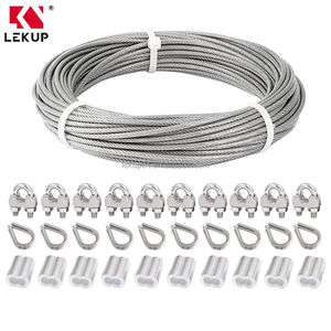 Kit d'assortiment de câbles métalliques en acier inoxydable de 1/8 po avec manchons de boucle et poinçons, et serre-câbles, pour <span class=keywords><strong>corde</strong></span> à <span class=keywords><strong>linge</strong></span> et treillis, 82 pieds - Product Image 1