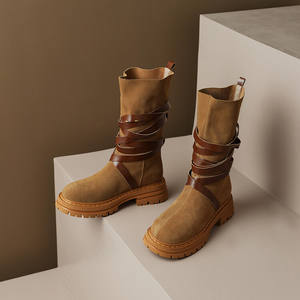 Cialisa – bottines d'hiver à talons épais en daim pour femme, chaussures à semelle plate, noir Caramel, taille <span class=keywords><strong>42</strong></span>, nouvelle collection - Product Image 4