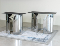 Pieds de table en acier inoxydable brossé de luxe moderne, base de table à manger, plateau de table en pierre frittée marbrée, taille personnalisable, table sur mesure